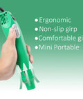 Hand holding a portable green heat gun 110V 300W with ergonomic, non-slip grip, ideal for shrinking PVC wrap and embossing.