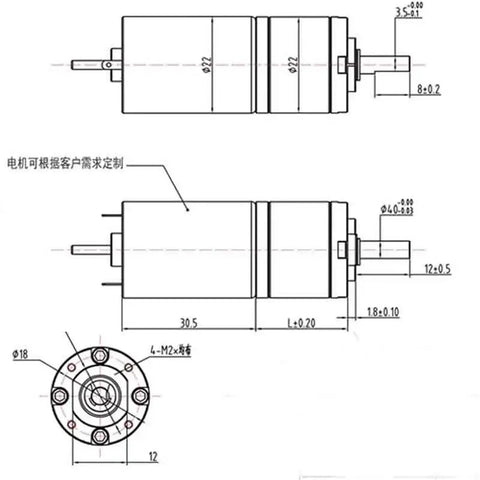 22 Mm Micro Heavy Duty Planetary Gear Motor Packing Beast Mode Torque And Zero Lag Response 12V Or 24V DC dimensions diagram