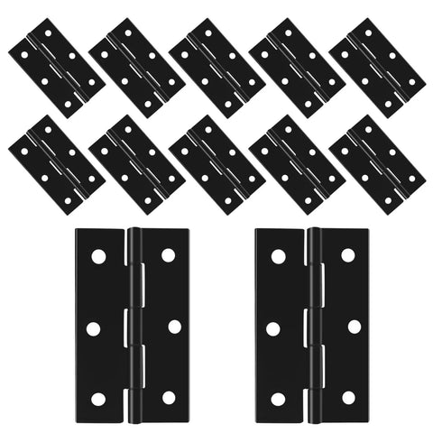 Rock Solid Black Butt Hinges Set of 12 For Interior Doors and Cabinetry showing flat steel design, 60x37mm size, with mounting holes.