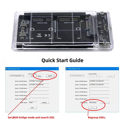 Dual MSATA SSD To USB 3.0 Type C Adapter With JBOD Raid 0 Mode And 2.5 Inch SATA Combo Enclosure for setup guide.