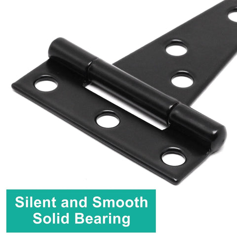 Close-up of Six Pack 2 Inch T Hinges For Doors And Gates In Outdoor Black Finish Heavy Duty Carbon Steel Construction