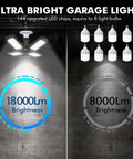 Comparison of Four Pack LED Garage Light With Four Adjustable Panels 180W Ultra Bright Shop Light 18000LM and 8 bulbs