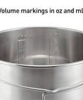 Volume markings inside Two Pot Stainless Steel Camp Stove Set With Three Liter And One And A Half Liter Pots for easy measurement