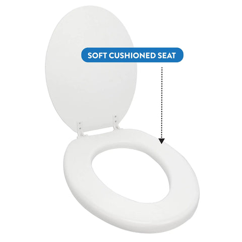 Plush Cushioned Toilet Seat In Desert White For Elongated Bathrooms Soft Vinyl Comfort Upgrade Cozy Ultra Plush Pad