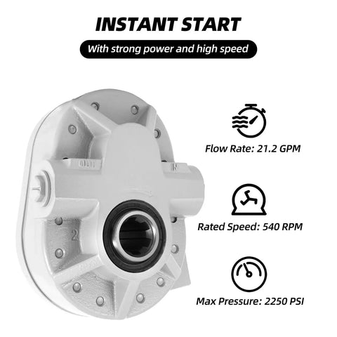 High Flow 21.2 GPM Hydraulic Pump For Tractors, Log Splitters And Trucks, PTO Driven 540 RPM 2250 PSI, SAE16 Inlet, SAE12 Outlet, 6 Teeth, Built For Tough Jobs Like Scissor Lifts And Heavy Machinery