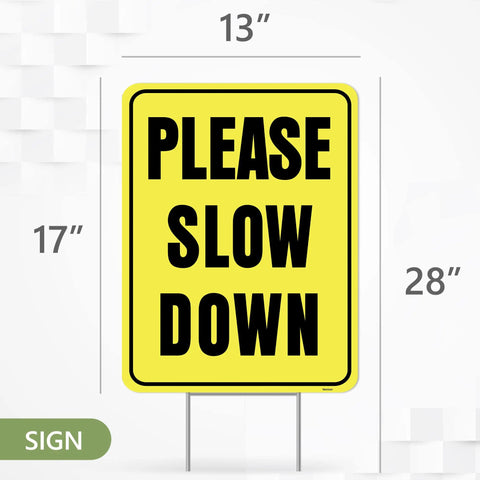 Please Slow Down Yard Sign With Stake 13x17 Inches Double Sided Corrugated Plastic Kids At Play Safety Sign For Street