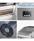 Smooth Operator Home Bar Ice Cube Maker With A Transparent Cover And Brushed Metal Frame, showing ice tray, control panel, and cooling vent.