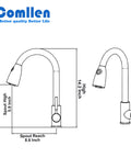 Diagram of Brushed Nickel Kitchen Faucet With Pull Down Sprayer, Stainless Steel Modern High Arc Single Lever, dimensions shown.