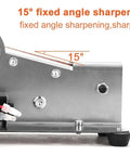 High Performance Mini Electric Belt Sander With Variable Speed Control And Reverse Switch Kickass Bench Grinder Station showing 15° fixed angle sharpener detail.
