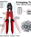 Wire Rope Crimping Tool Up To 2.2mm Swager Crimper with cutting function and 100 pcs aluminum double barrel ferrule sleeves kit
