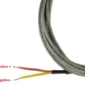 Close-up of High Temp Exhaust Gas Temperature K Type Thermocouple Sensor for Cars, showing positive and negative lead wires.