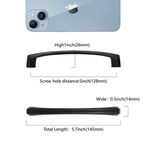 Image showing Badass Matte Black Cabinet Handles 5 Inch 128mm Kitchen Drawer Pulls dimensions and specifications.