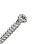 Close-up of a Stainless Steel Trim Screws Size Eight By One And Five Eighths Inch Star Drive No Pre Drill Quick Install head