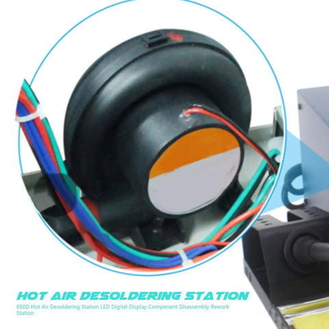 Close-up of Hot Air Rework Station 850D Soldering Iron Station With LED Digital Display, Quiet Vortex Brushless Fan.