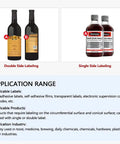 Double side labeling on wine bottles and single side labeling on health drink bottles using Top Notch Automatic Round Bottle Labeling Machine For Single Or Double Sided Glass Plastic Bottles With Drop Dead Simple Plug And Play Setup And Smooth Operations.