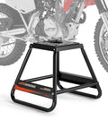 Beefy Universal Dirt Bike Stand, Detachable Powder Coated Anti Slip Steel MX Box For Off Road Maintenance, black, front view.