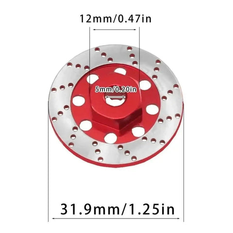 Heavy Duty 12mm Wheel Hex Hub Adapter With Brake Disc, Red Metal Upgrade Part for 1/12 RC Cars, Dimensions Shown