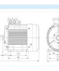 Technical drawing of 15KW 1500RPM Beefy Heavy Duty Permanent Magnet Synchronous Servo Motor With Variable Frequency Drive Adjustable Speed.