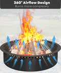 39 Inch Smokeless Fire Pit Ring Insert For Outdoor Use Heavy Duty Metal Rim Liner with 360° Airflow and flames above