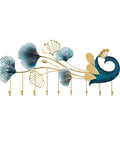 Sleek Wall Mounted Coat Rack With Extended Hook Arms For Entryway, decorative peacock design with multiple hooks for storage.
