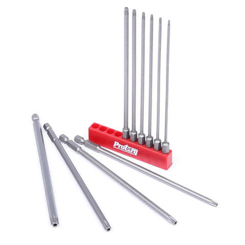 Tamper Resistant Torx Bit Set T7 Through T40 With One Quarter Inch Hex Shank, 150mm Six Inch Drive Bits, 10 Piece Pro Grade S2 Steel