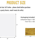Image showing product size layout for Clear Cellophane Treat Bags 5x7 Inches, 100 Pack With Gold 3 Inch Twist Ties For Cookies, Candy.