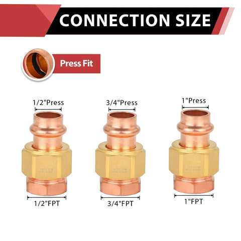 100 Pack 1 Inch Copper Press Fitting Union Female FPT For Pipe Connection Quick Connect Leakproof Seal Fits Type M L Or K Copper Tubing