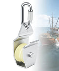 Top Shelf Heavy Duty Crab Pot Retrieval Kit With Marine Grade 304 Stainless Steel Davit Bracket And High Capacity Low Drag Pulley close-up of swivel pulley.