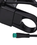Close-up of 36V 48V Electric Bike LCD Display Control Panel S900 wiring and handlebar mount, showing cable connector