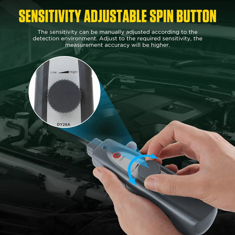 Ultrasonic leak detector handheld device with dial knob and blue accents for automotive leak detection
