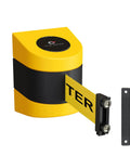 Magnetic Wall Mount Retractable Belt Barrier With Fifteen Foot Reach Yellow ABS Case Caution Do Not Enter Stanchion Alternative
