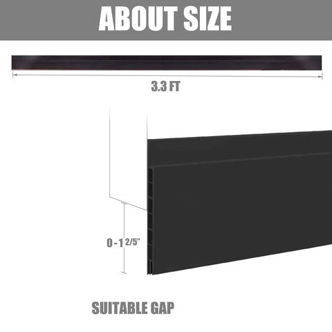 Door Draft Stopper For Large Gaps 3 Inch Wide Door Bottom Seal 37 Inch Long Fits Interior Exterior And Garage Doors Seals Gaps Up To 1.4 Inches Keeps Dust Noise Light And Pests Out Easy Peel And Stick Adhesive dimensions and gap suitability