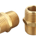 Half Inch NPT Brass Hex Nipple Male To Male Pipe Adapter 0.75 Inch OD 2 Pack Durable Brass Plumbing Fittings
