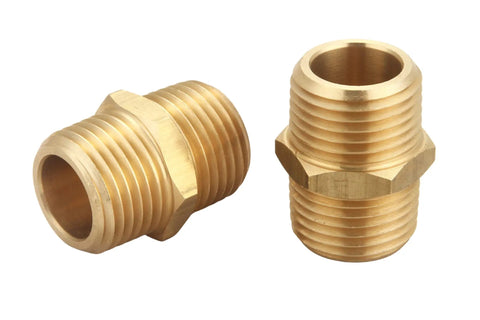Half Inch NPT Brass Hex Nipple Male To Male Pipe Adapter 0.75 Inch OD 2 Pack Durable Brass Plumbing Fittings