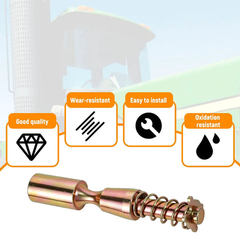 Heavy Duty Quick Release PTO Coupler Pin Kit With Spring Retaining Clip Forged Steel Tractor Adapter shown in close-up with spring detail.