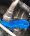 Close-up of blue tool from 7 Piece Fuel Line Disconnect Tool Set With 1/4 5/16 3/8 1/2 5/8 3/4 7/8 Inch Openings, Quick Disconnect Kit For Ford GM Chrysler Mazda