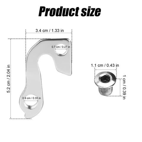 Aluminum Alloy Rear Derailleur Hanger 94 for Mountain Bikes with screw, dimensions 5.2x3.4cm shown, silver color.
