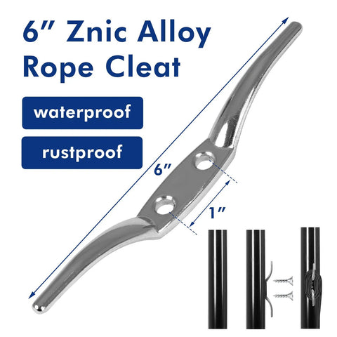 Flagpole Pro Grade Heavy Duty Hardware Repair Kit With 50 Ft Halyard Rope 3 Inch Gold Ball Topper 6 Inch Zinc Alloy Cleat Four Metal Swivel Snap Clips And Aluminum Flagpole Truck For 2 Inch Diameter Poles, 6-inch zinc alloy rope cleat