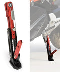 Universal Adjustable Aluminum Alloy Motorcycle Kickstand For Electric Scooters And Dirt Bikes Red Lightweight Durable Stand in use
