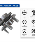 Set Of 2 Front And Rear Wheel Bearing Hub Assemblies With Encoder And ABS For 2008-2019 Cadillac CTS, 2010-2015 Chevy Camaro, And 2018-2019 Chevy Impala Five-Lug Vehicles featuring steel construction and ABS encoder.
