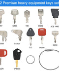 12 Pcs Heavy Equipment Key Set for Construction Pros master ignition keys displayed with wire keychain.