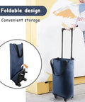 Woman using Foldable Shopping Trolley With Wheels 2 In 1 Reusable Grocery Tote Bag Dark Blue for easy transition from bag to cart.