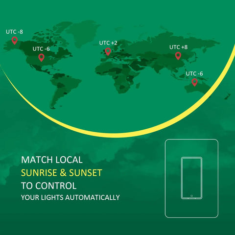 World map showing time zones for No Neutral Needed Smart Light Switch 2 Pack for Alexa and Google Home Voice Control Ready Single Pole Works With Smart Home Devices Free Smart Life App Control.