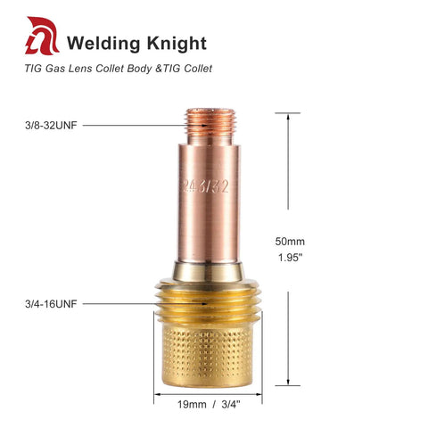 Gas Lens Collet Body And TIG Collets Kit For TIG Welding Torch WP-17 WP-18 WP-26 Series, detailed view of collet body