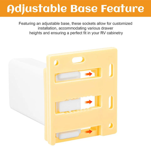 Heavy Duty RV Drawer Slides Rail Bracket For One Inch Channel With Four Way Adjustable Base, adjustable base sockets for RV cabinetry.
