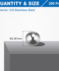 316 Stainless Steel Bearing Balls 2.381mm 3/32 Inch Mirror Finish Precision Balls G200 Grade Pack Of 200 displayed on a surface