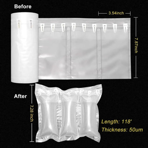 Air Pillows For Shipping With Pump Pack Of 400 Count Inflatable Packing Air Bags Alternative To Packing Peanuts 3.54 By 7.87 Inches No Air Cushion Machine Needed Easy Inflate Keeps Items Protected showing uninflated and inflated states