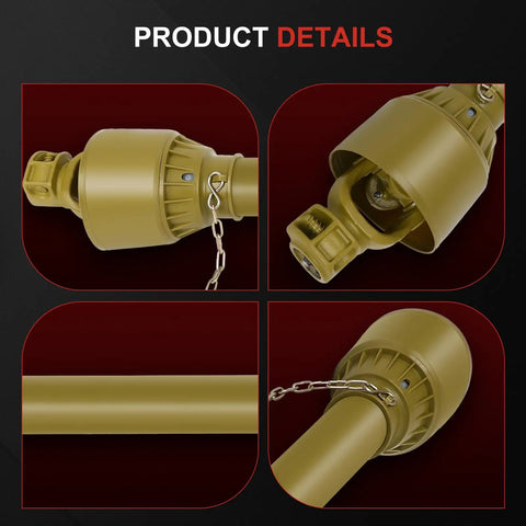 Beat Down Tough Heavy Duty PTO Shaft For Bush Hog And Finish Mower Measuring 39 To 62.5 Inches Featuring dual connections and detailed view.