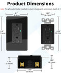 Product dimensions of Heavy Duty Black GFCI Outlet 15Amp 30 Pack With LED Indicator Weather Resistant Shell shown with measurements.