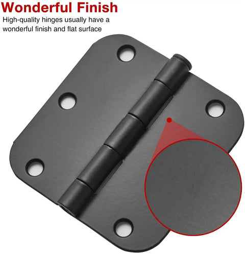 Dope Matte Black Door Hinges 3.5x3.5 Inch Set With 5/8 Radius Corners Flat Iron Style Interior Door Hardware